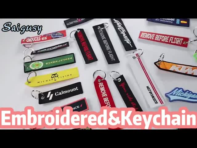 Hot Sale Personalized logo Embroidery Key Chain Cheap Fabric Key Ring Patch Key Tag Blank Embroidered Keychains