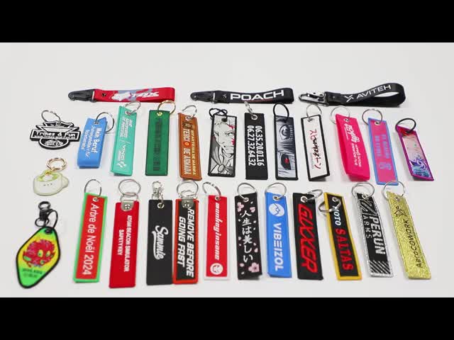 Custom Woven Logo Cute Comic Keyring Embroidery Motorcycle Car Lanyard Key Ring Tags Fabric Anime Jet Tags Embroidered Keychain