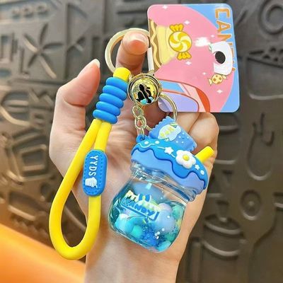 satın al Yaratıcı Sıvı Hareketli Kum Anahtarı Çilek Kavanozu Spiral İp Lanyard online manufacture