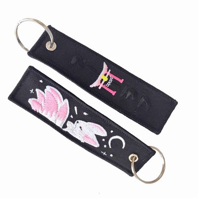 Buy Embroidered Fashion Design Fabric Embroidery Jet Tag Custom Keychains Woven Double-side Keychain online manufacture