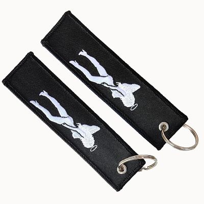 Buy OEM Factory Custom Color Double-sided Woven Label Twill Fabric Embroidery Aviation logo Luggage Tag Keychain online manufacture