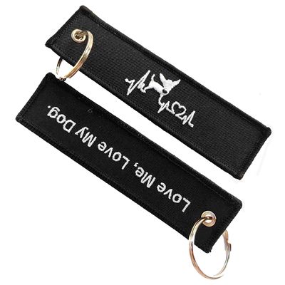 Buy Double Sided Letter Embroidered Keychain Fabric Key Tag with Own Design Woven Embroidery Keychain Custom online manufacture
