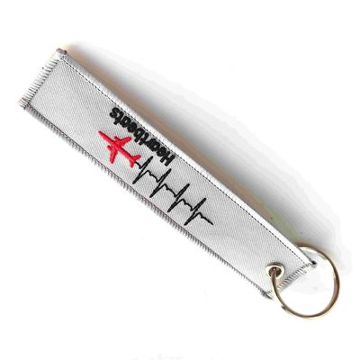 Buy Aviation Keychain for Pilots - Heartbeat & Plane Embroidery - Durable Metal Ring - White Canvas Travel Gift online manufacture