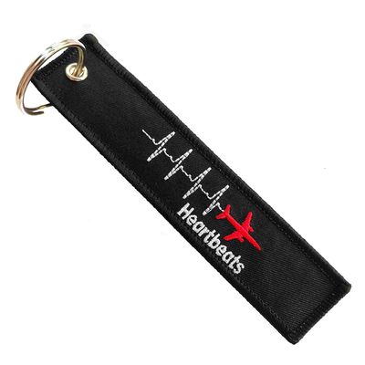 Buy Personalized Metal Key Ring Tag - ECG Plane Embroidery on Black Polyester / Waterproof Fabric & Pantone Color Options online manufacture