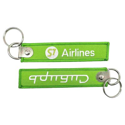 Buy Vibrant Green Custom Embroidered Keychain Double Stitch Metal Rings Flight Tags Keychain online manufacture
