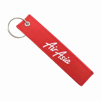 Buy Double Stitching Custom Embroidered Keychain Metal Loop Design Flight Tag Keyring online manufacture