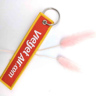 Buy VietJet Air Custom Embroidered Key Tags High Precision Rustproof Zinc Alloy Ring online manufacture