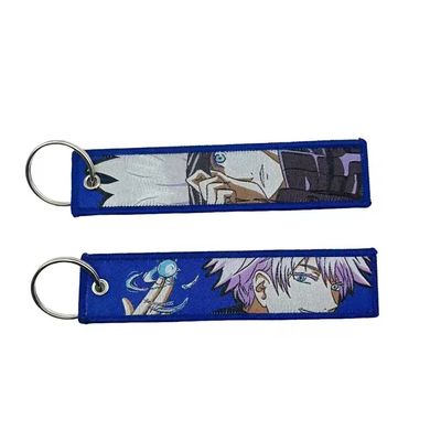 Buy Dual State Custom Woven Keychain Indigo Ripple Canvas Personalized Fabric Keychains online manufacture