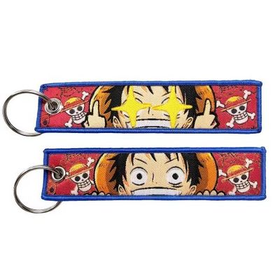 kopen Gekleurde rode blauwe contrast Custom Woven Sleutelhanger Opvallend zeer nauwkeurig online manufacture