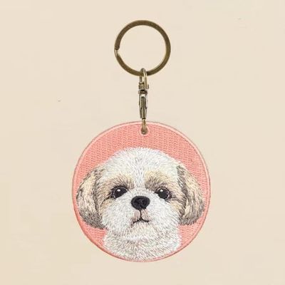 Buy Sweet Pup Woven Keychain - Blush Pink Canvas + Dual-Sided Detail + Gold-Accented Durability online manufacture