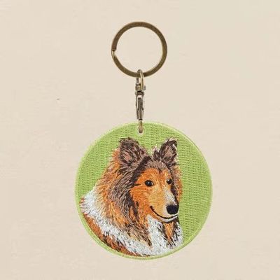 Buy Pastoral Collie Keychain - Woven Herding Dog Portrait - Moss Green Canvas & Weatherproof Hardware online manufacture