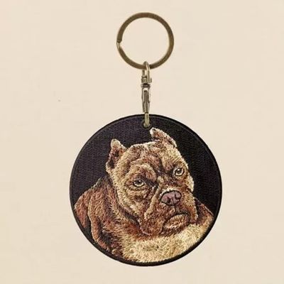 Buy Hand-Stitched Pitbull Keychain - Rugged Pet Portrait Gift - Bold Black Canvas + No-Fade Threads online manufacture