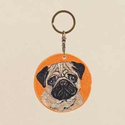 Mua Gói chìa khóa Pug nhăn nhòa  Sunny Orange Canvas. Phong thêu siêu thực tế. online manufacture
