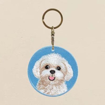 Beli Hadiah Kunci Anjing yang Senyum - Pesona Bunder Biru dan Emas Tekstur Benang Lembut online manufacture