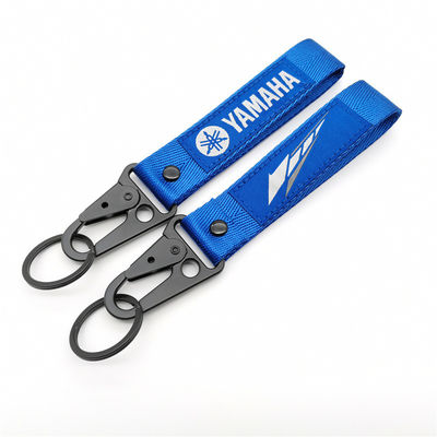 Buy Racing-Inspired Keychain Lanyard - Custom Emblem & Stripe Design - Premium Blue Fabric & Dual Hooks online manufacture