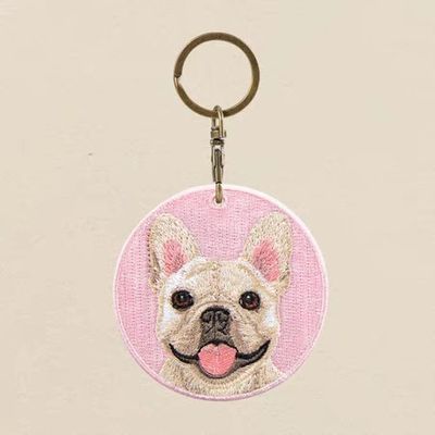 Buy Sassy Frenchie Keychain – Velvet-Soft Stitched Smile • Blush Pink Canvas • Paw-some Personal Touch online manufacture