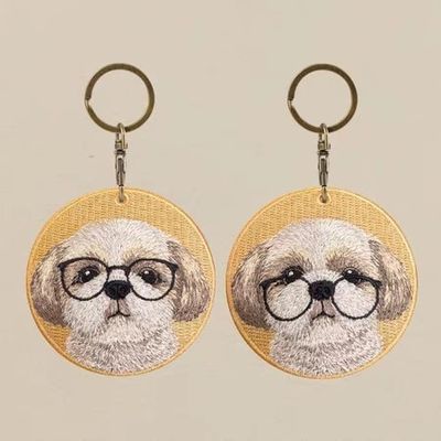 Buy Custom Pet Portrait Keychains - Handmade Fabric Charms with Playful Glasses Design & Durable Metal Clasp online manufacture