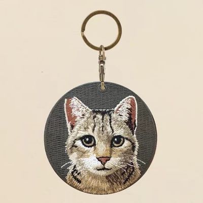Buy Curious Cat Circle Keyrings - Thoughtful Gift Art & Cozy Gray Canvas Magic online manufacture