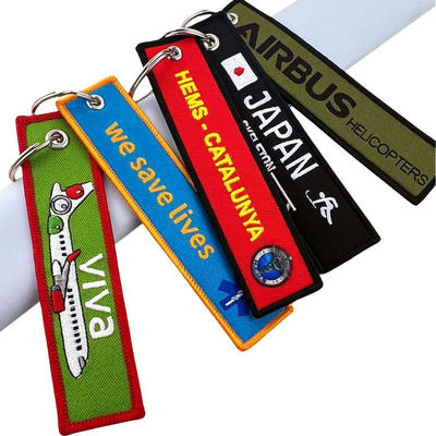 खरीदें Customized Key Tag Woven Flight Label Custom Jet Tag Fabric Woven Brand Embroidered Keychain Promotional Gifts online manufacture