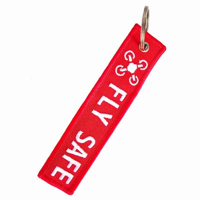 Custom Red 'DRONE LOVER' Embroidered Keychain – Durable Woven Fabric, Safety Messaging & Bulk Promotional Gift