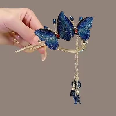 Customizable Dual Butterfly Hairpin – Vintage Bridal Elegance with Gemstone Accents & Versatile Wear