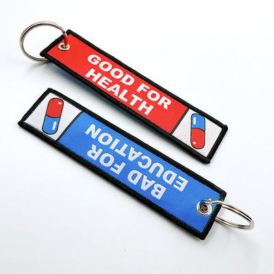 Double Side Custom Personalized Woven Fabric Keyring Jet Tag KeyChain Tag Accessories Embroidery Keychains for Gifts