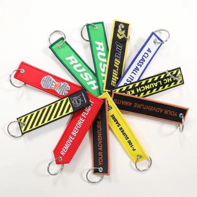 Flight Custom logo Key Tag Embroidered Key Ring Custom Jet Tag Key Chains Fabric Woven Brand Label Woven Keychain Wholesale